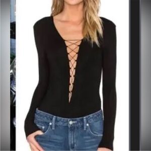 Alexander Wang Black Lace-Up Bodysuit